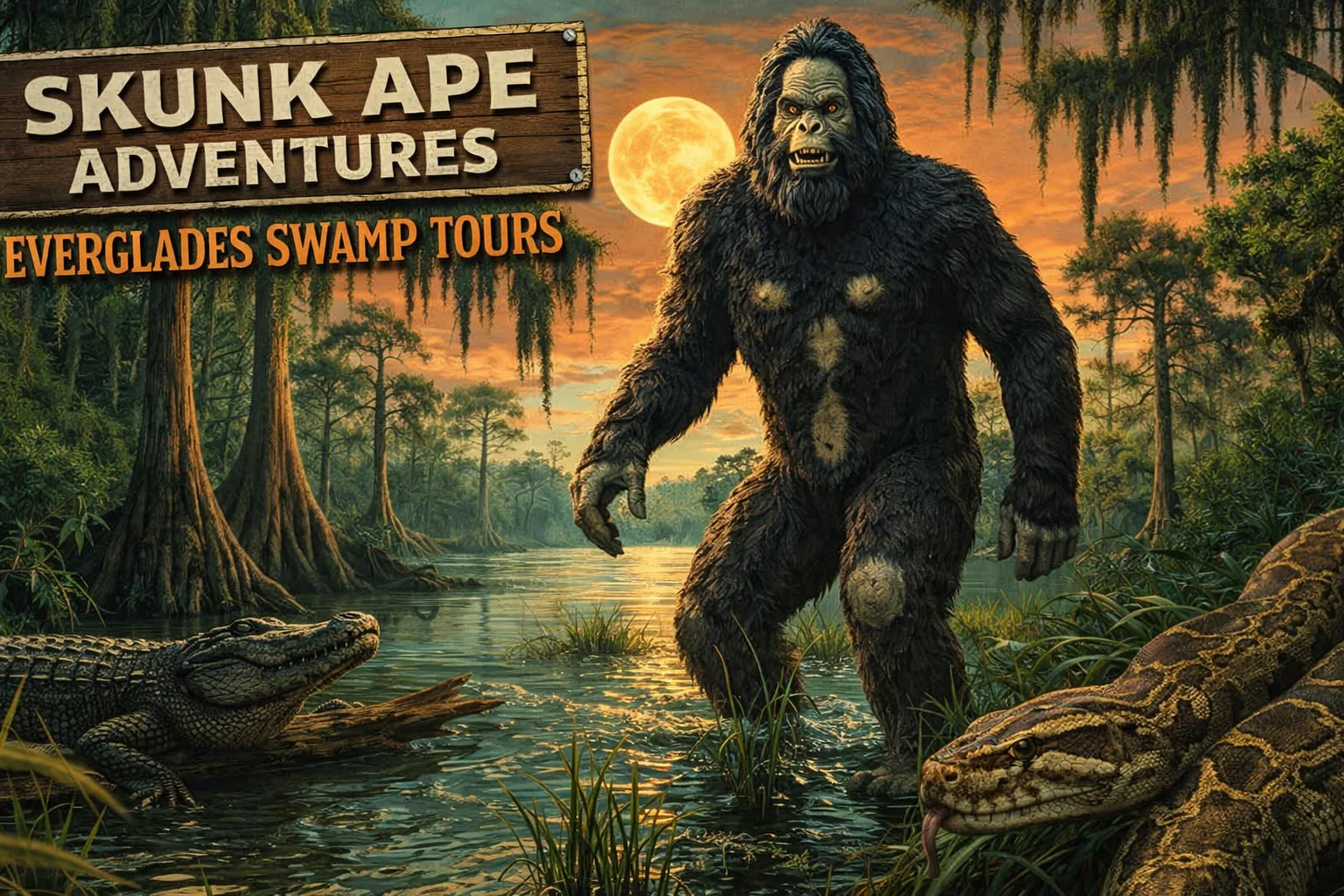 Everglades swamp at sunset